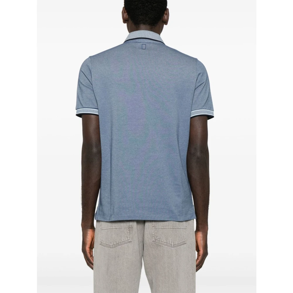 Canali Effen Blauw Poloshirt met Gestreept Detail Blue Heren