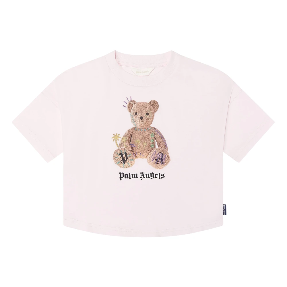 Palm Angels , Kids Short Sleeve T-Shirts, Unisex, Pink, 14 Y, Teddy With Signs Jersey T-Shirt