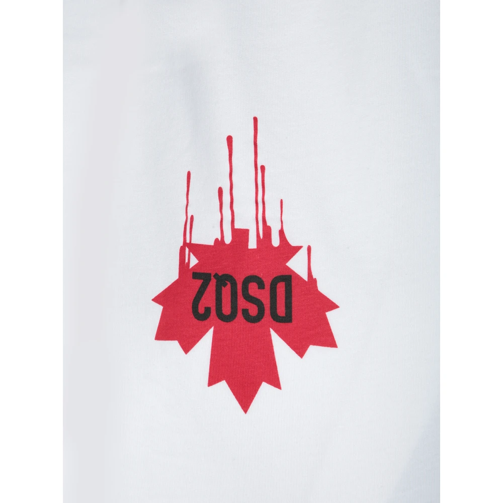Dsquared2 Wit Katoenen Bladprint T-shirt White Heren