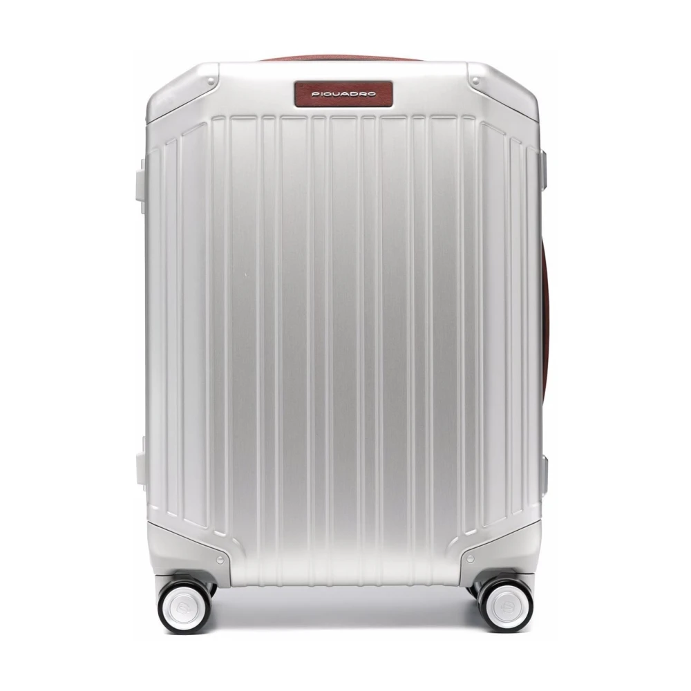 Piquadro Geanodiseerde Aluminium Koffers met Leren Details Gray Unisex