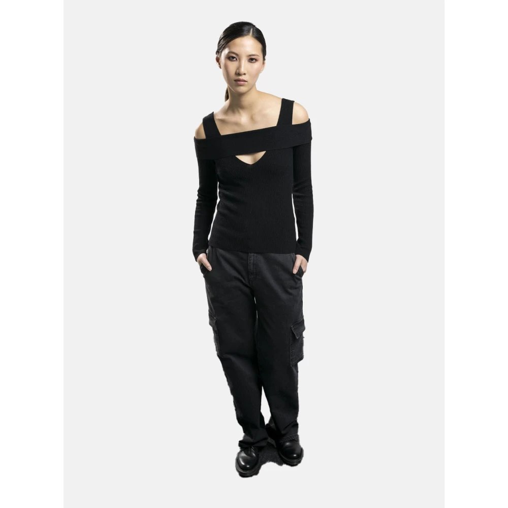 Sandro Ferrone Zwarte Ribtrui Herfst Winter 2023 2024 Black Dames