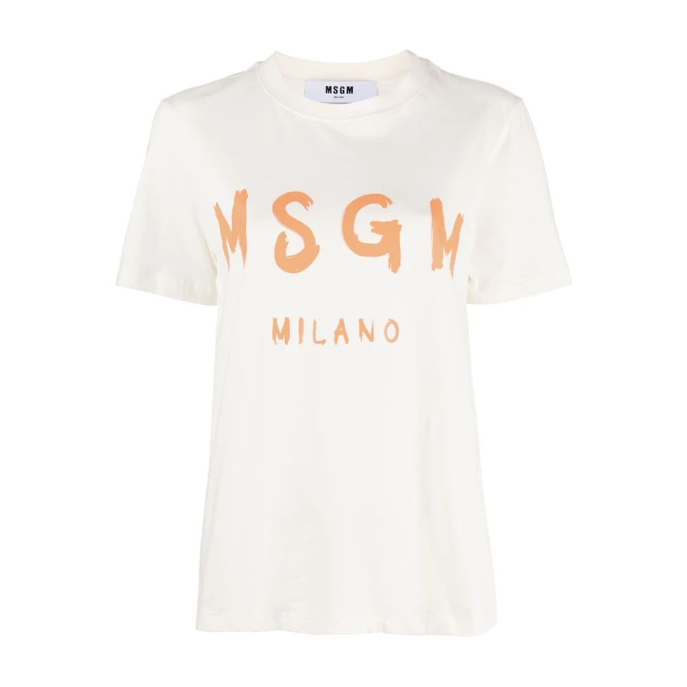 Msgm Witte Logo T-shirt met Crew Neck White Dames