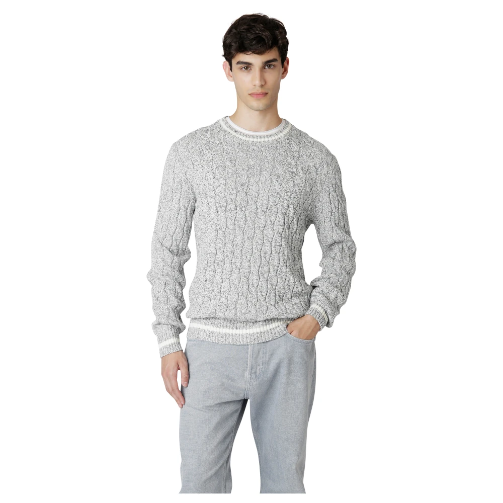 Eleventy Katoen Mouliné Ronde hals Sweater Gray Heren