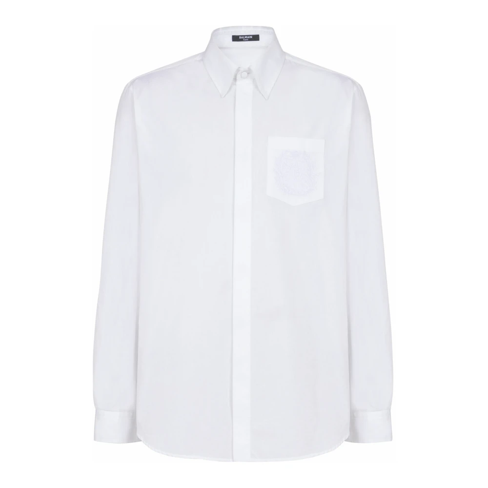 Balmain White Écusson Embroidered Poplin Shirt - Male - Formal Shirts - L - Shirts