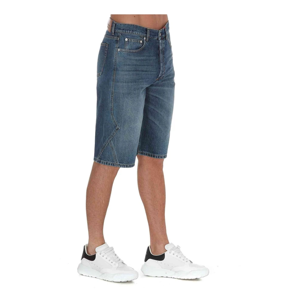 alexander mcqueen Denim Shorts met Achterlogo Patch Blue Heren