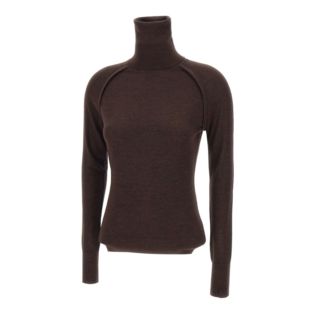 Victoria Beckham Women's Brown High Neck Top - Turtlenecks - M - Knitwear