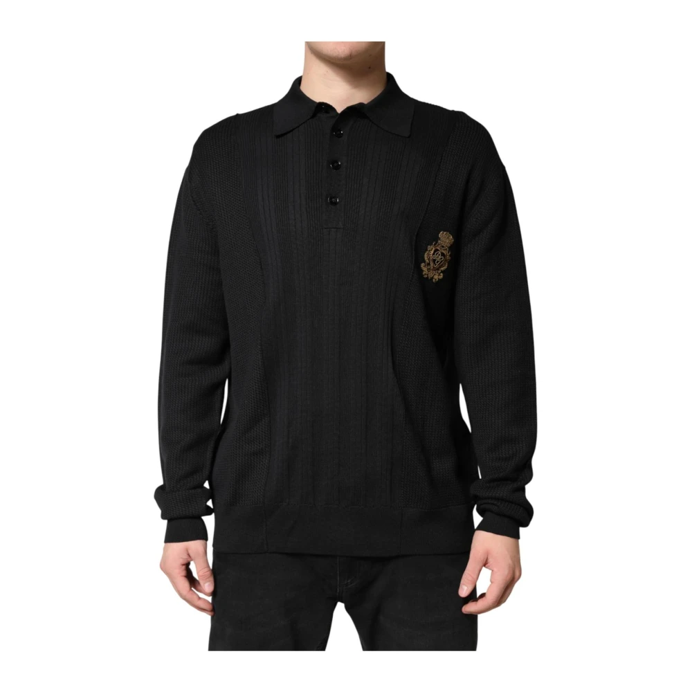 Dolce & Gabbana Uomo Nero Crest Long Sleeve Pullover Sweater