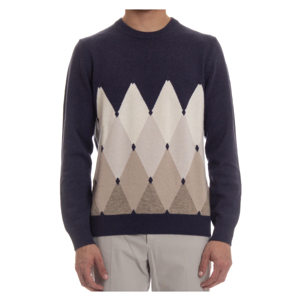 Ballantyne Blauwe Classic Diamond Sweater Blue Heren