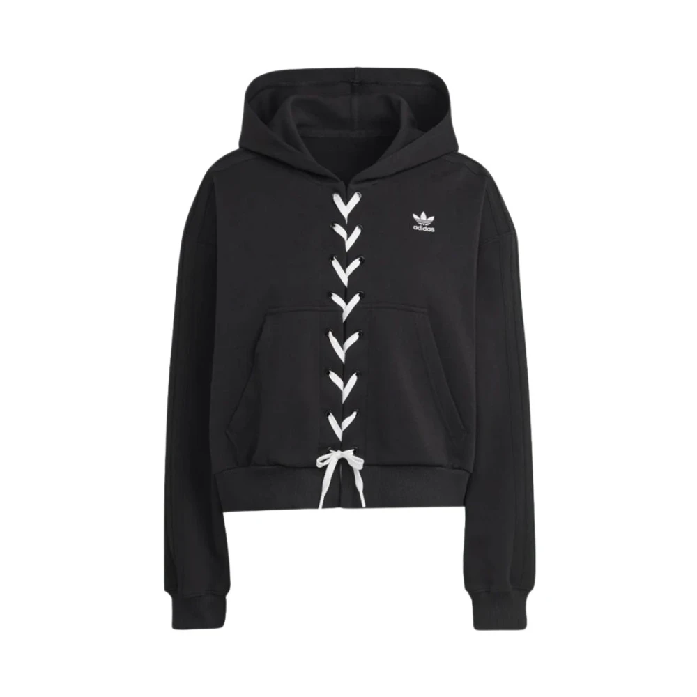 Adidas Women's Black Long Sleeve Training Tops, S, Cropped Hoodie With Lace Details
