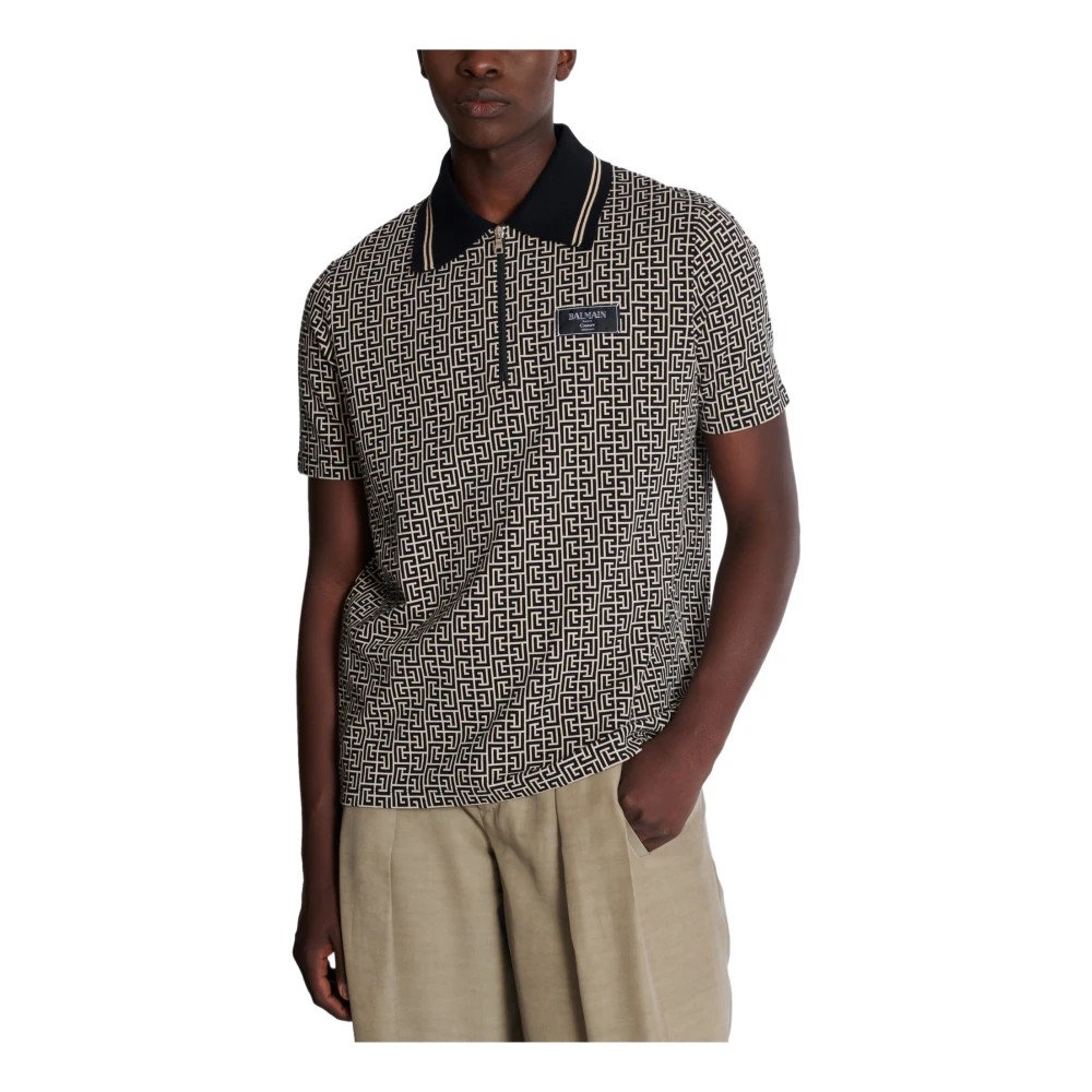 Balmain PB Labyrinth jacquard polo hirt Black Heren