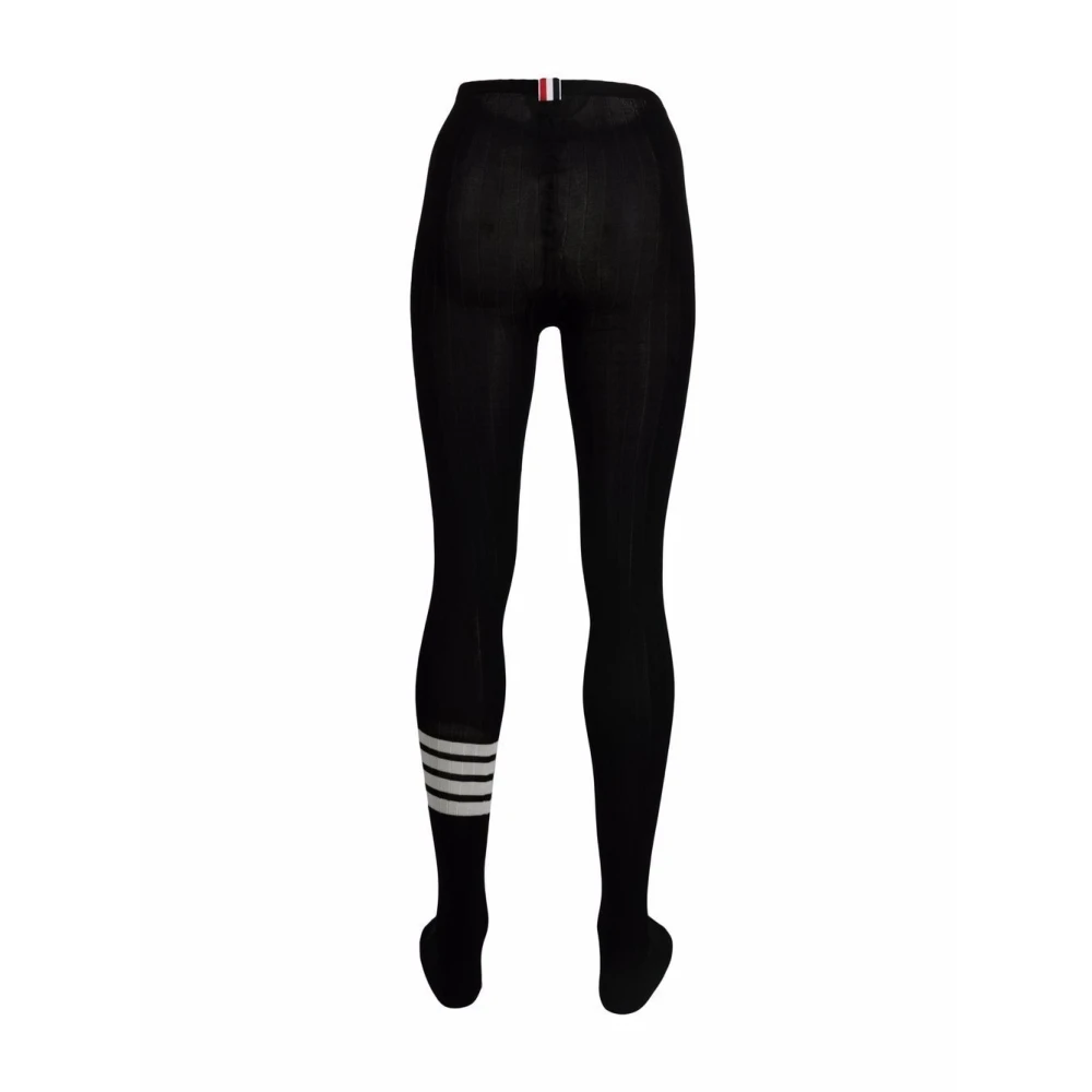 Thom Browne Geribde wollen panty met 4 strepen Black Dames