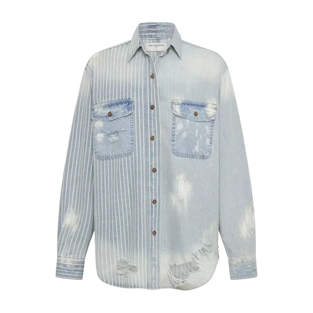 One Teaspoon Gestreepte denim overhemd oversized trendy stijl Blue Dames