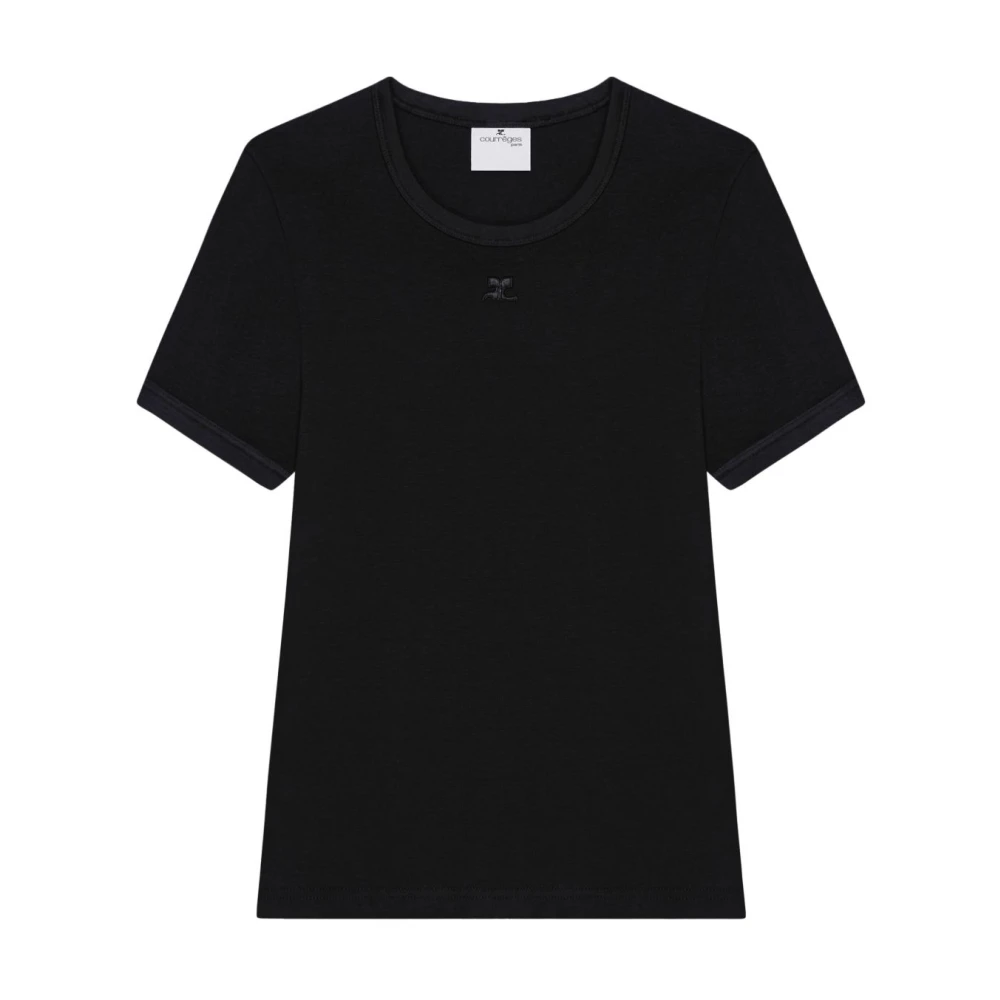 Courrèges Zwarte Crew Neck Top Korte Mouwen Black Dames