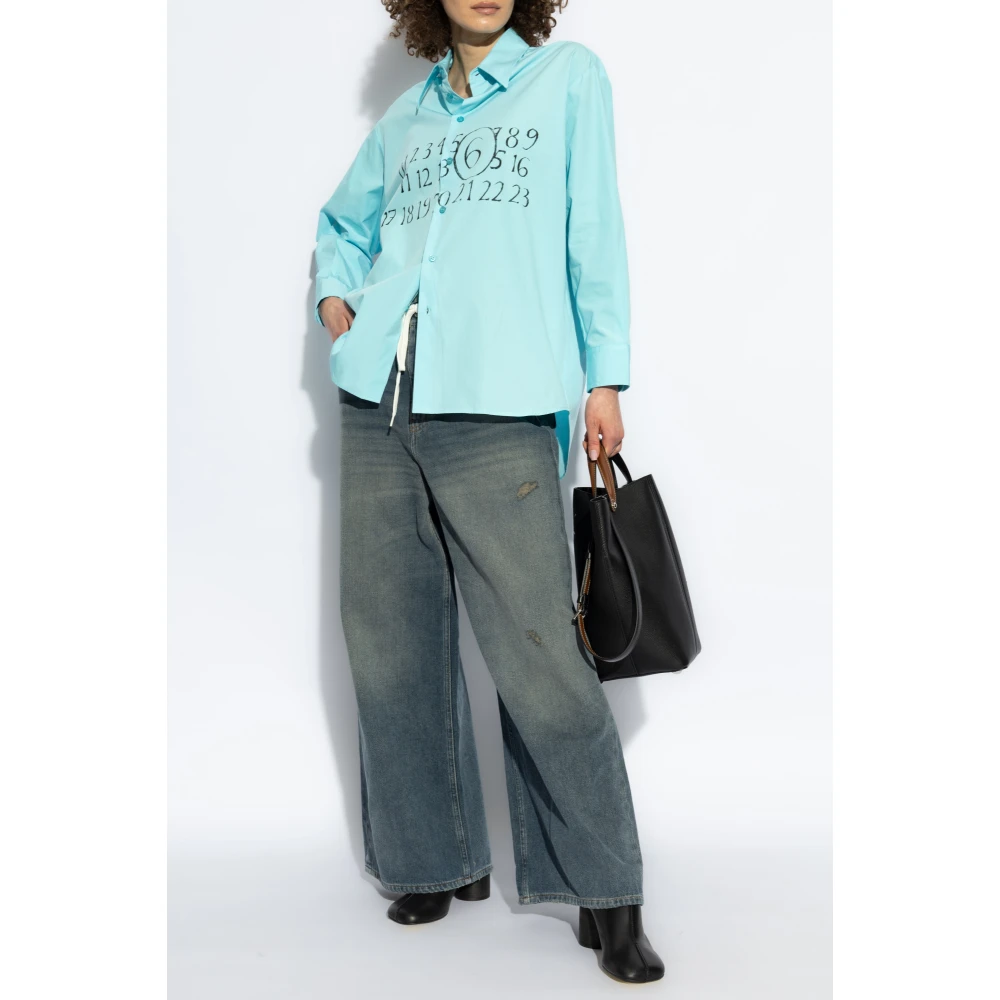 MM6 Maison Margiela Overhemd met bedrukt logo Blue Dames