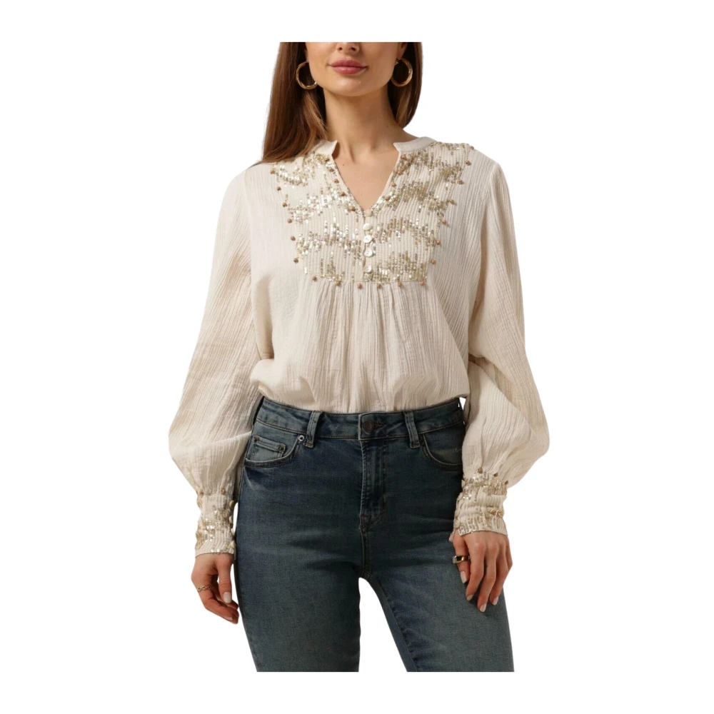 Summum Woman Wafelblouse in gebroken wit Beige Dames