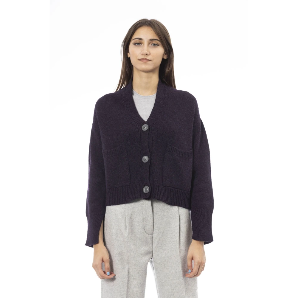 Alpha Studio Cardigan met knoopsluiting en zakken Purple Dames