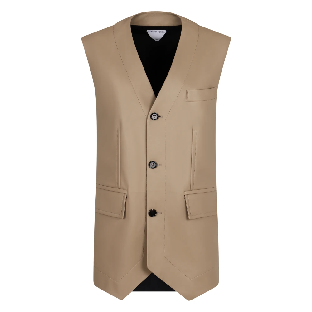 Bottega Veneta Women's Beige Waistcoats, Xs, Oversize Single-Breasted Vest With Pockets