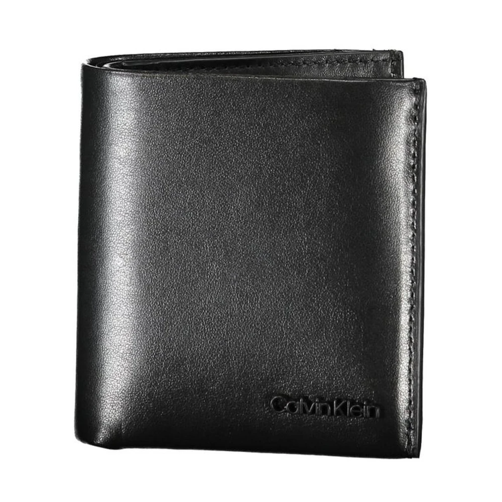 Calvin Klein Men's Black Wallets & Cardholders, One Size, Leather Wallet With Multiple Compartts