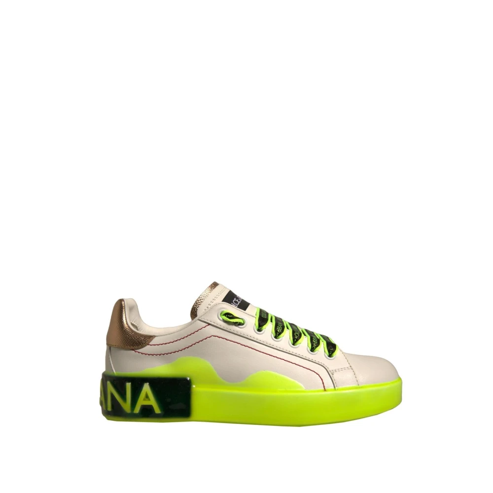 Dolce & Gabbana Women's Multicolor Sneakers, 3 Uk, White Yellow Leather Low-Top Trainers
