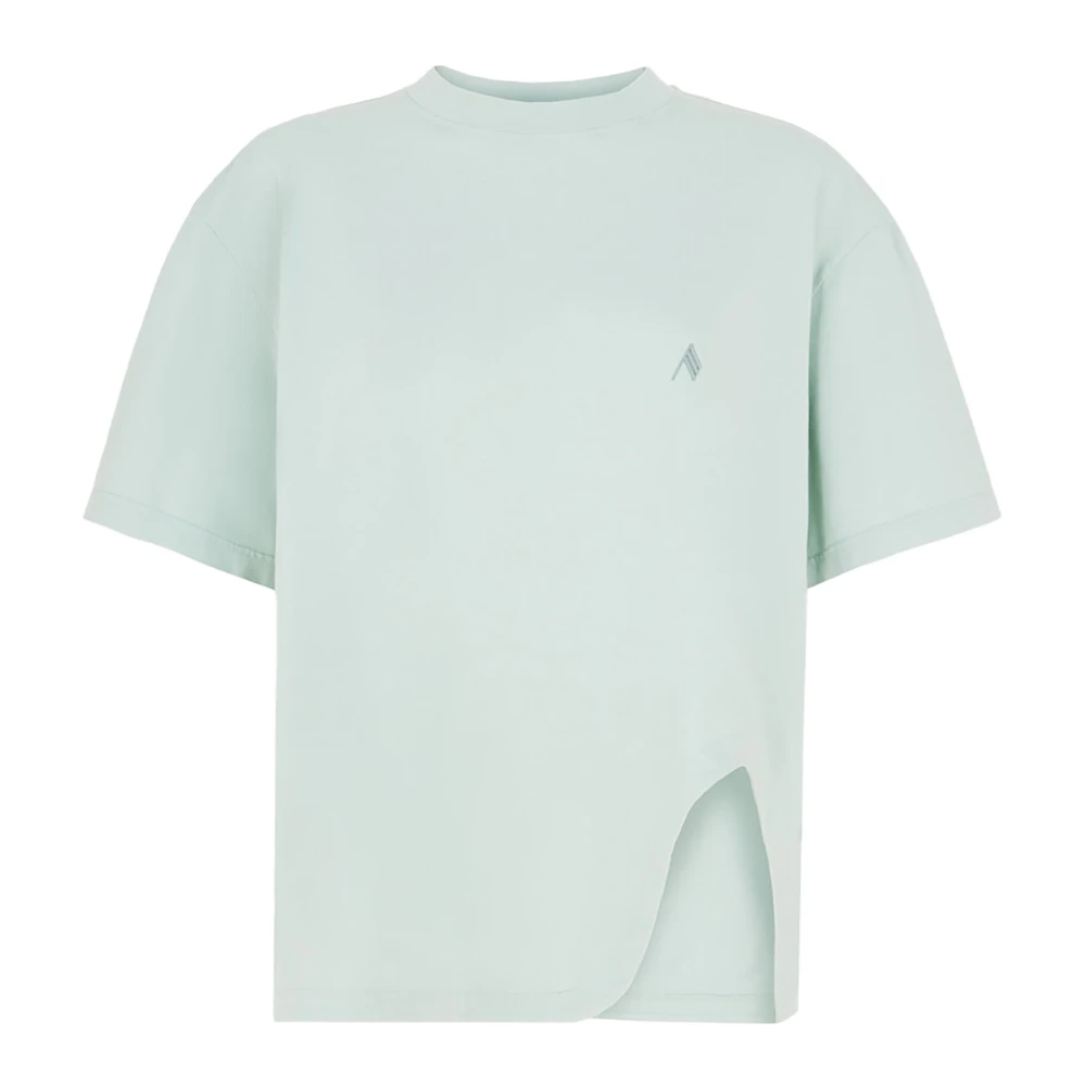 The Attico Groene Geribbelde T-shirt met Logo Borduursel Green Dames