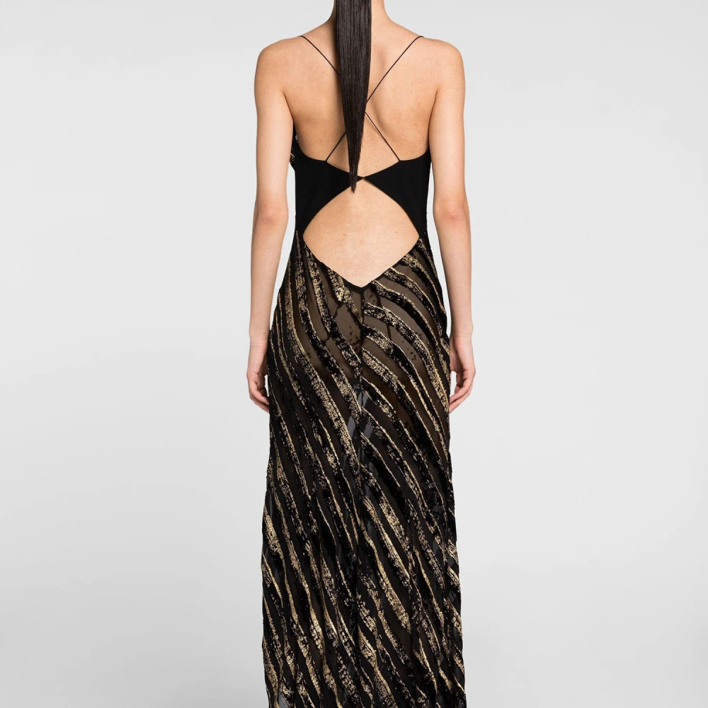Roberto Cavalli Asymmetrische Maxi Jurk met Devoré Strepen Multicolor Dames