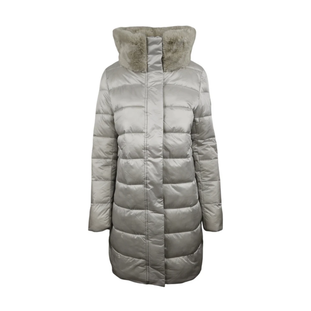 Save The Duck Grijze gewatteerde jas met imitatiebont Gray Dames