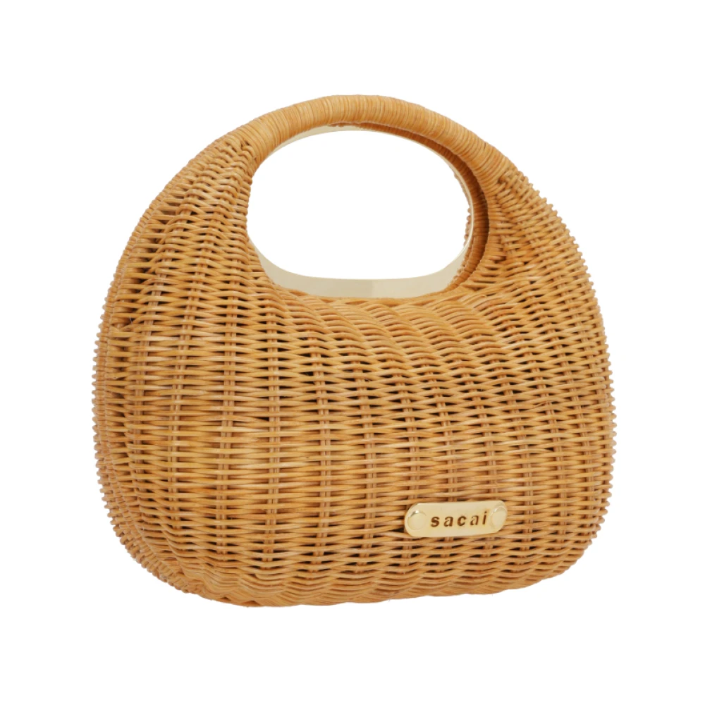 Sacai Natuurlijke Rieten Handtas met Metalen Logo Brown Dames