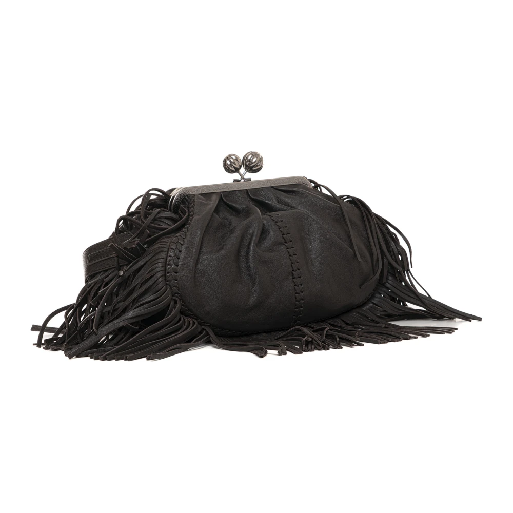 Max Mara Weekend Leren tas met franjes en metalen ketting Brown Dames