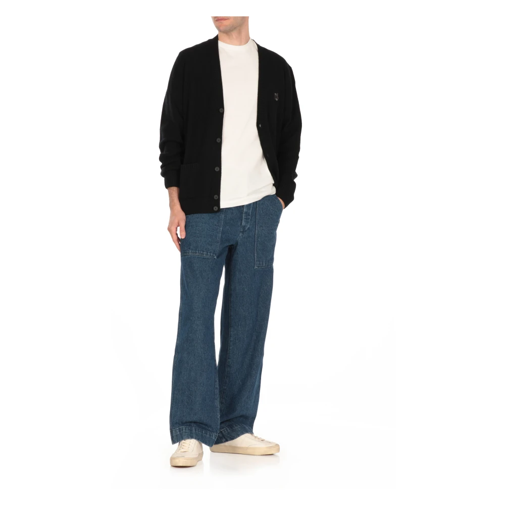 Maison Kitsuné Zwarte wollen vest met vossenpatch Black Heren