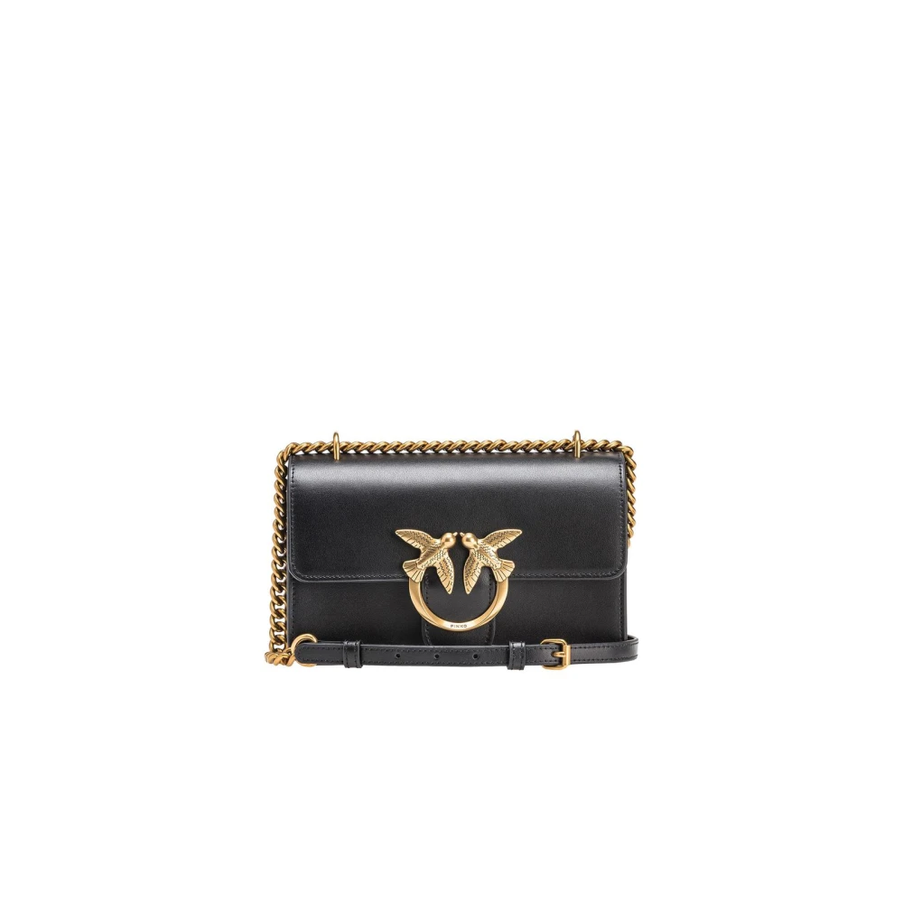 Pinko Women's Black Leather Shoulder Bag With Button Fastening