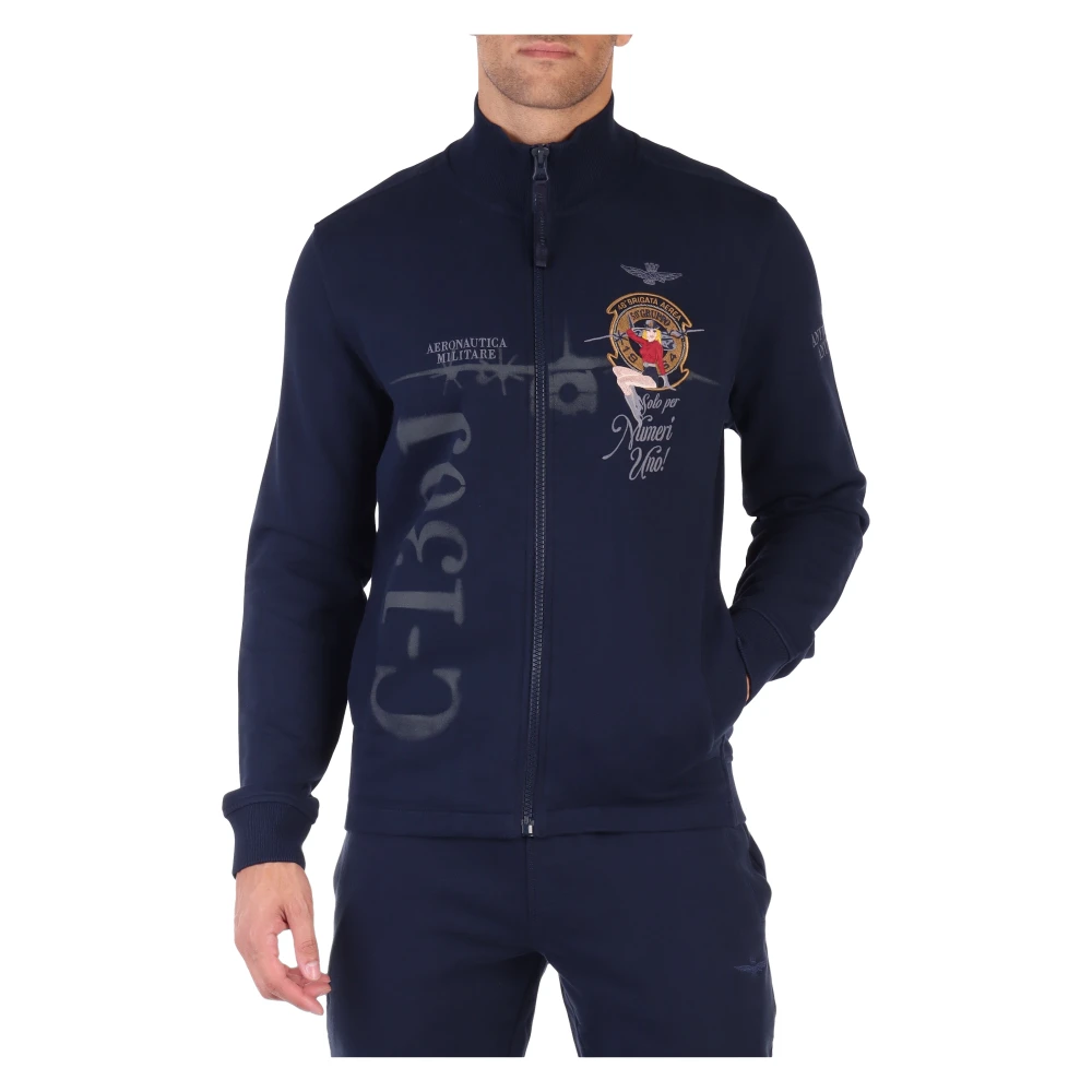 Aeronautica militare Regular Fit Katoenen Sweatshirt met Borduursel Blue Heren