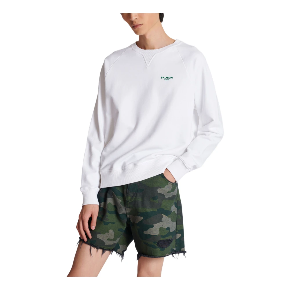 Balmain Flocked Sweatshirt White Heren