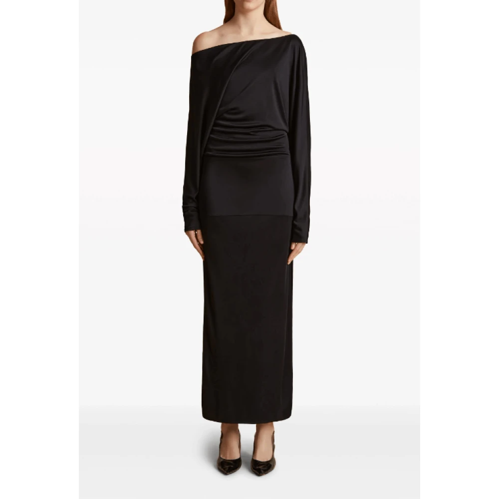 Khaite Zwarte Off-Shoulder Maxi Jurk Black Dames