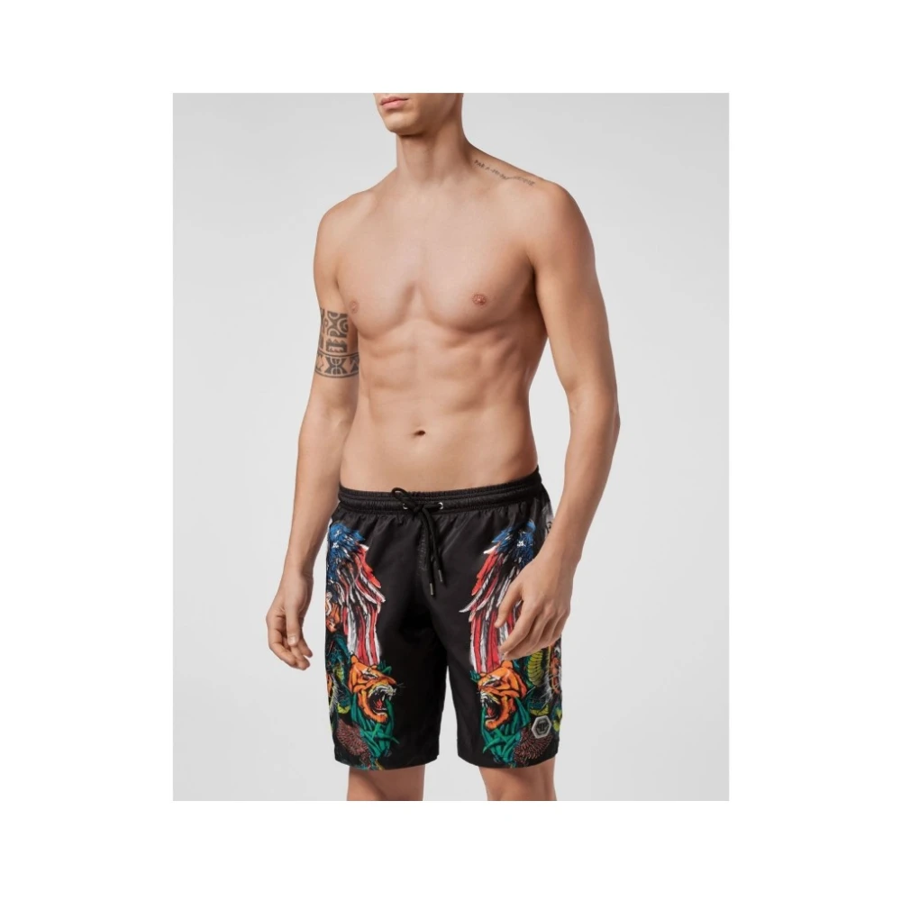 Philipp Plein Zwarte Heren Strand Shorts met Print Multicolor Heren