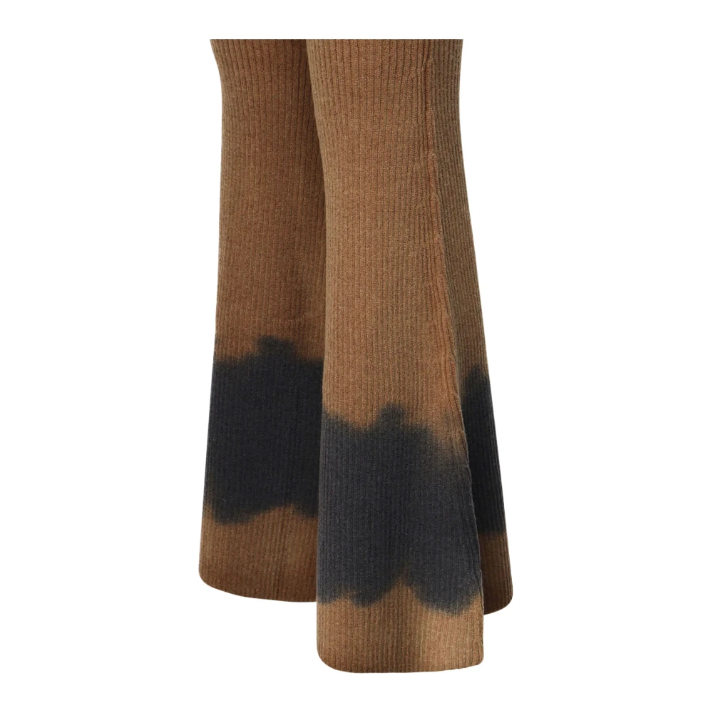 Akep Wijd uitlopende Poot Ontwerp Elastische Taille Broek Brown Dames