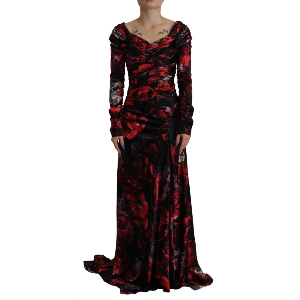 Dolce & Gabbana Women's Black Gowns, 2XS, Floral Roses A-Line Sheath Gown Dress