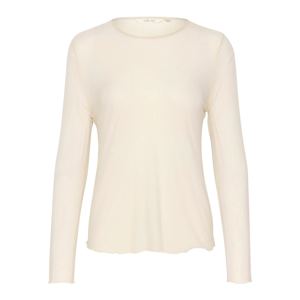 Cream Mesh Blus med prickigt mönster Beige, Dam