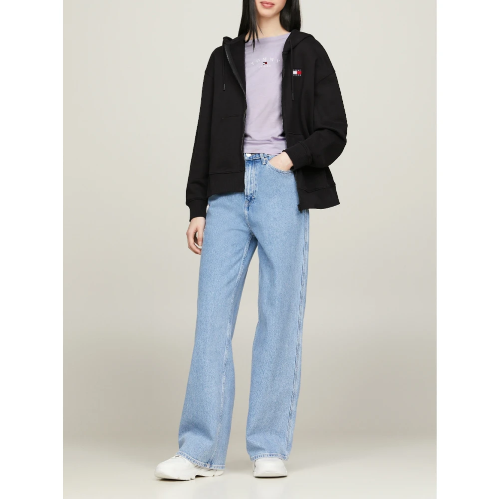 Tommy Jeans Zwarte Rits Hoodie Badge Trui Black Dames