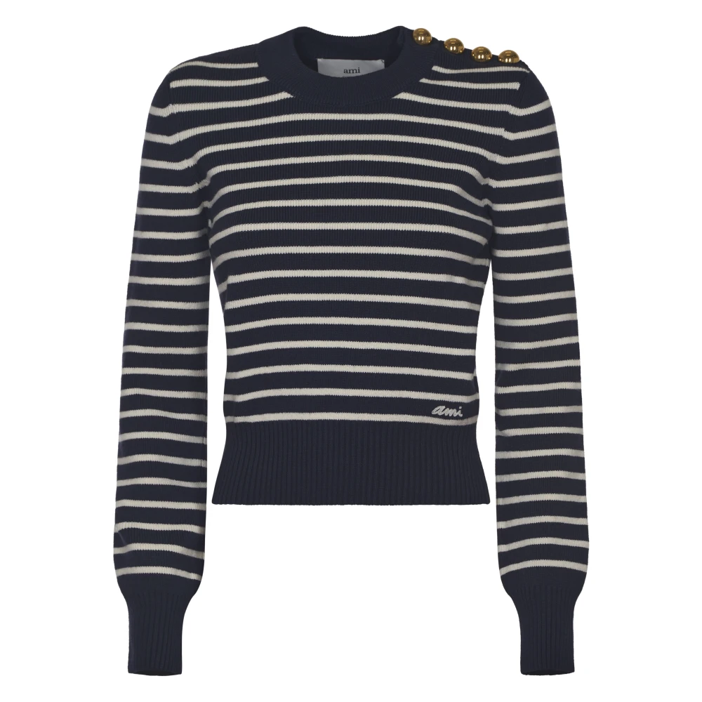 Ami Paris Slim Sailor Crew Neck Sweater Blue Dames