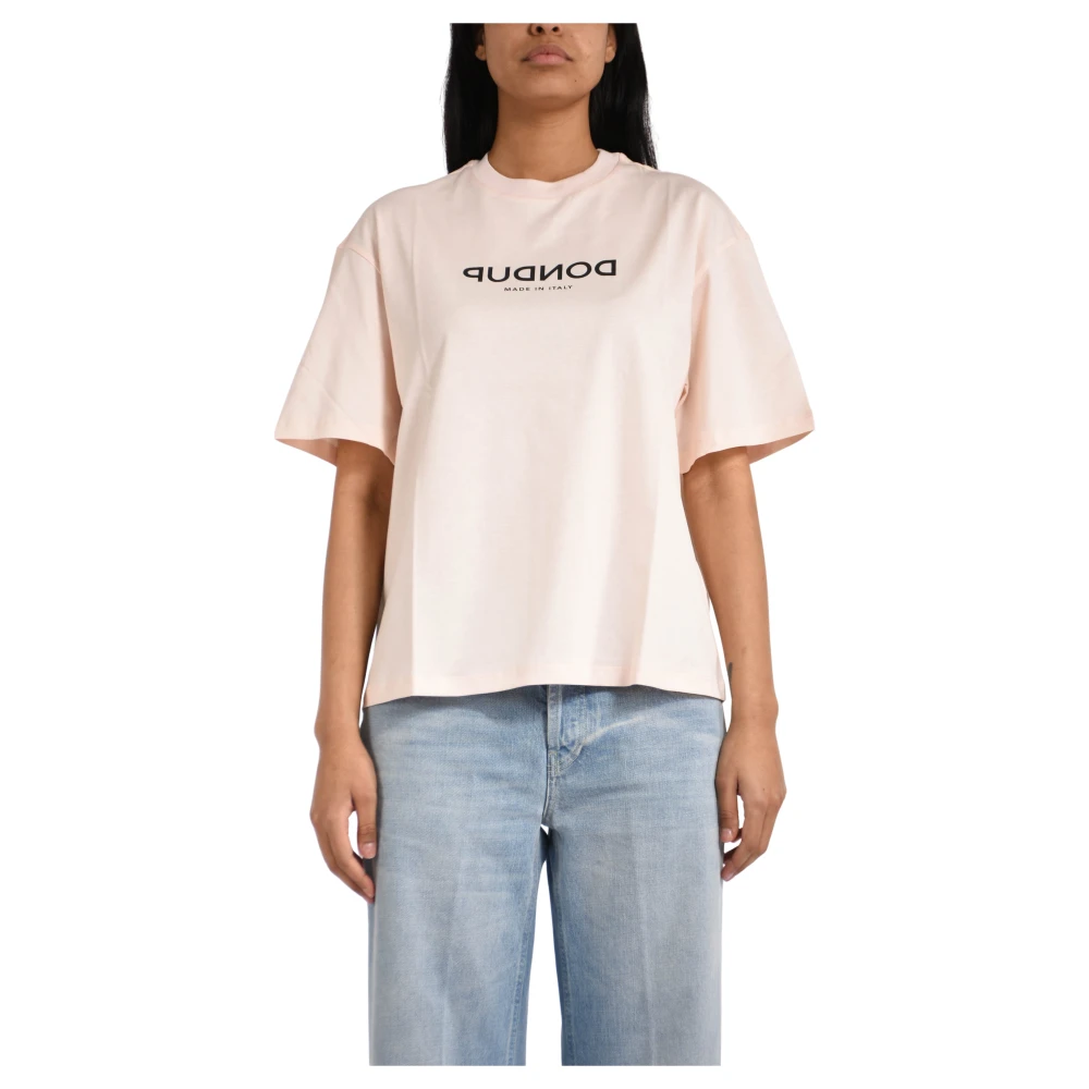 Dondup Vrouw Roze Tops Dames, M, Katoen, Regular-Fit T-Shirt Met Ronde Hals