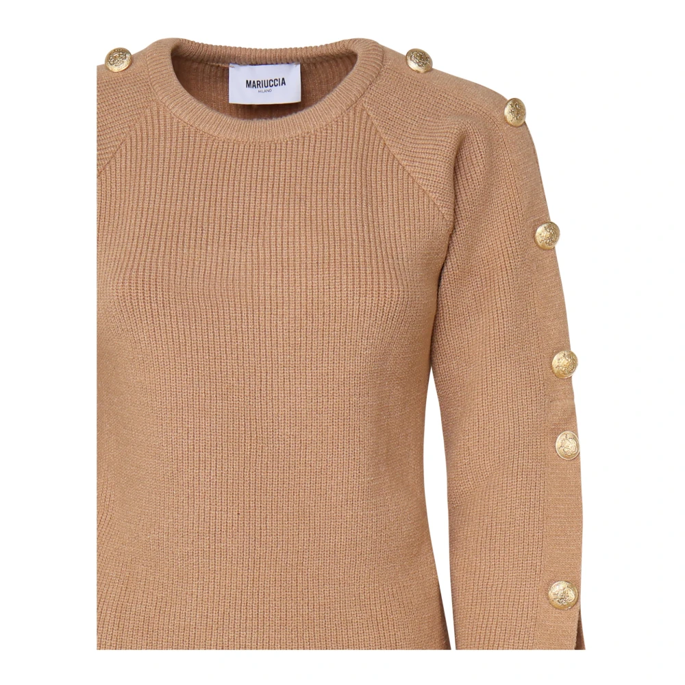 Mariuccia Milano Beige Trui met Decoratieve Knopen Brown Dames
