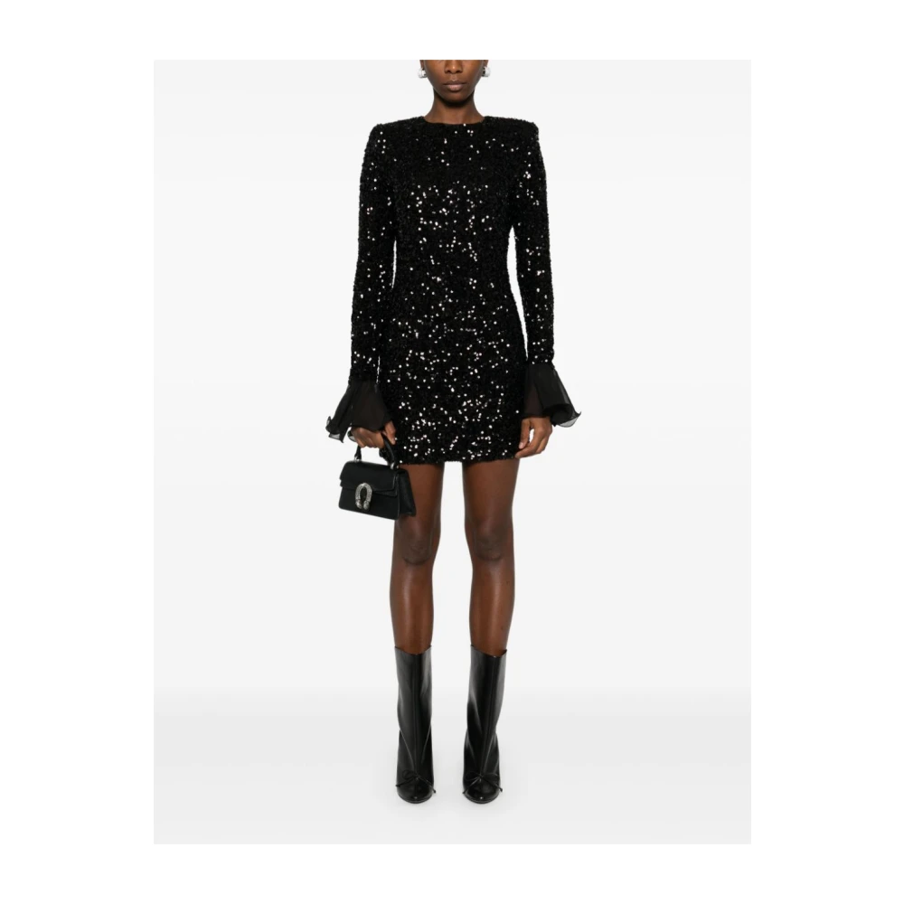 Rotate Birger Christensen Paillet Mini LS Jurk in Zwart Black Dames
