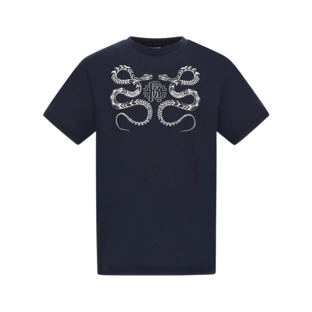 Roberto Cavalli T-shirt met slangenprint Blue Heren