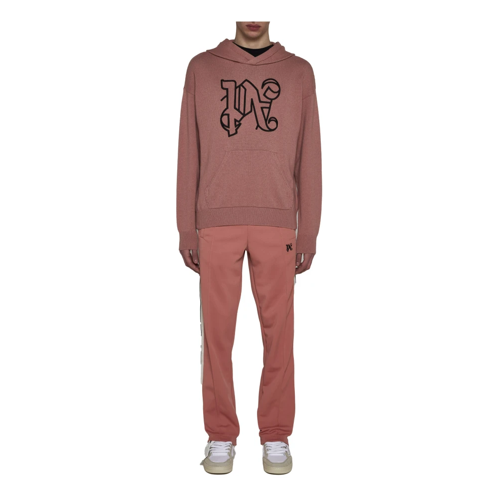 Palm Angels Zwarte Hoodie met Geborduurd Logo Brown Heren