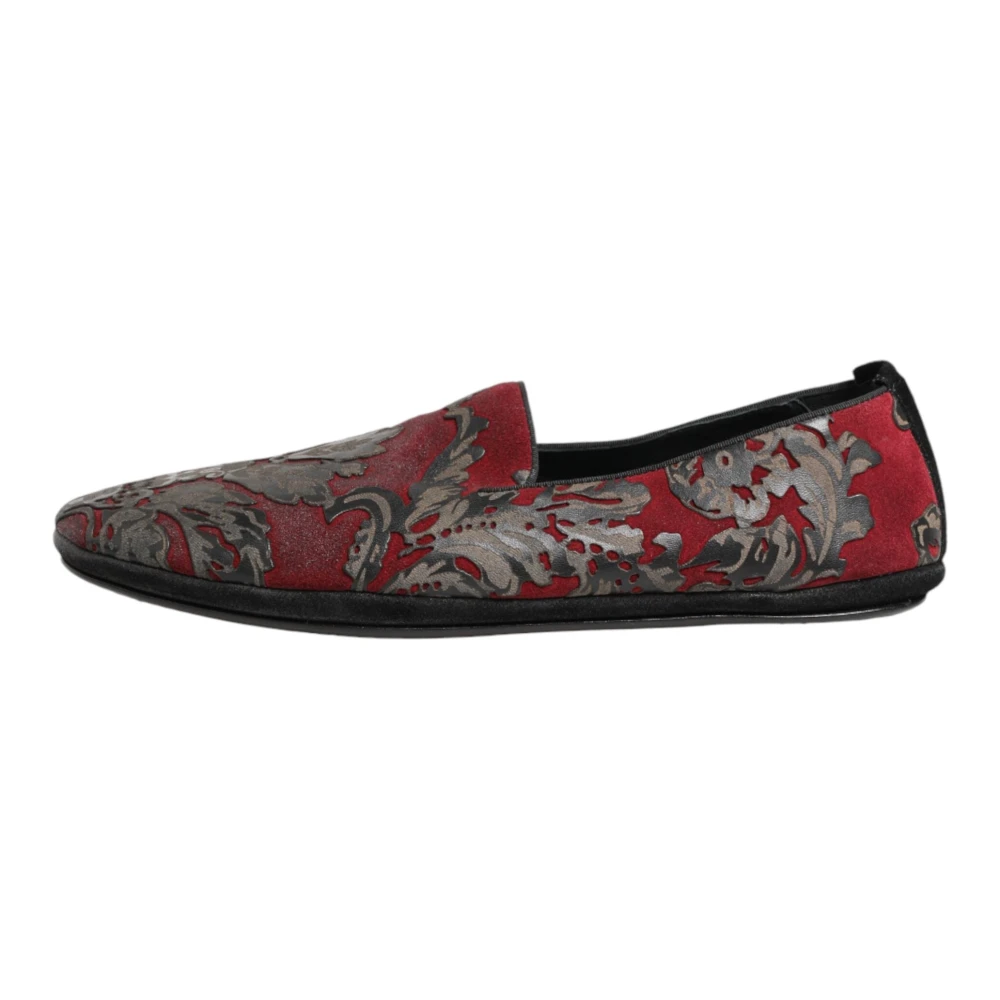Dolce & Gabbana Bordeaux Jacquard Leather Slip On Loafer Shoes - EU44/US11 - Image 2