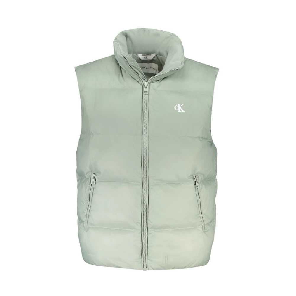 Calvin Klein Men's Green Waistcoats, S, Polyamide Jacket With Zipper And Pockets