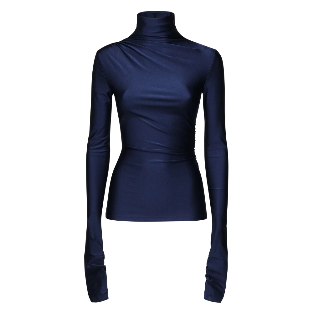Andamane Blauwe Gedrapeerde Hoge Hals Trui Blue Dames
