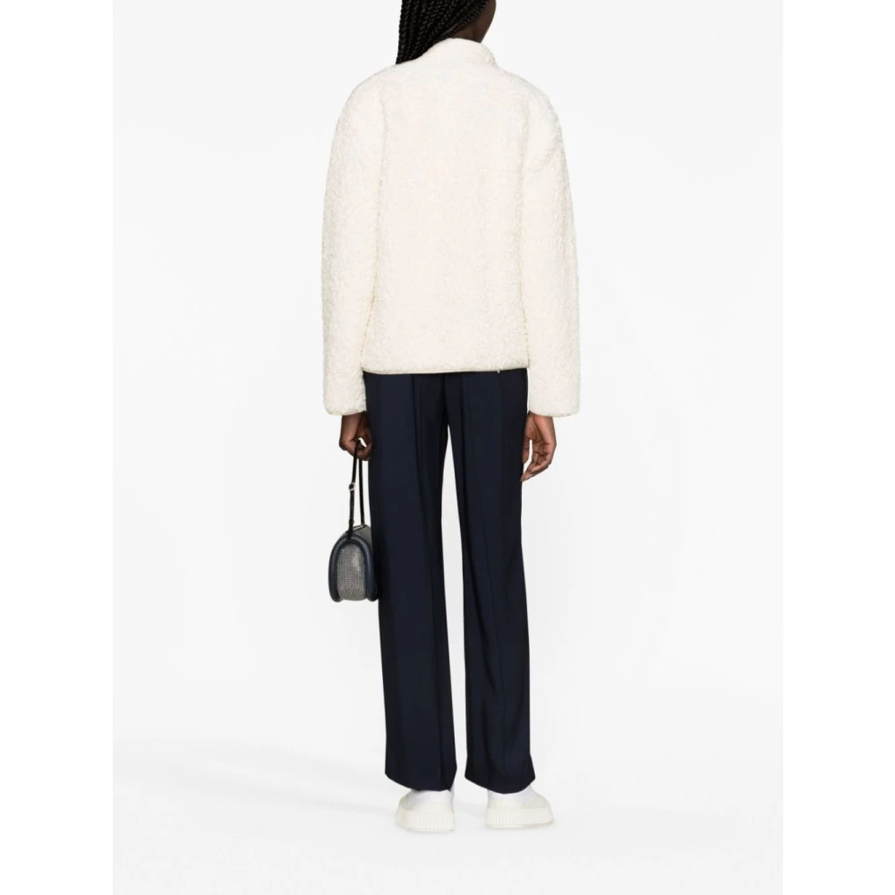 Jil Sander Shearling Zip Sweater Ivory Jersey Trim White Dames
