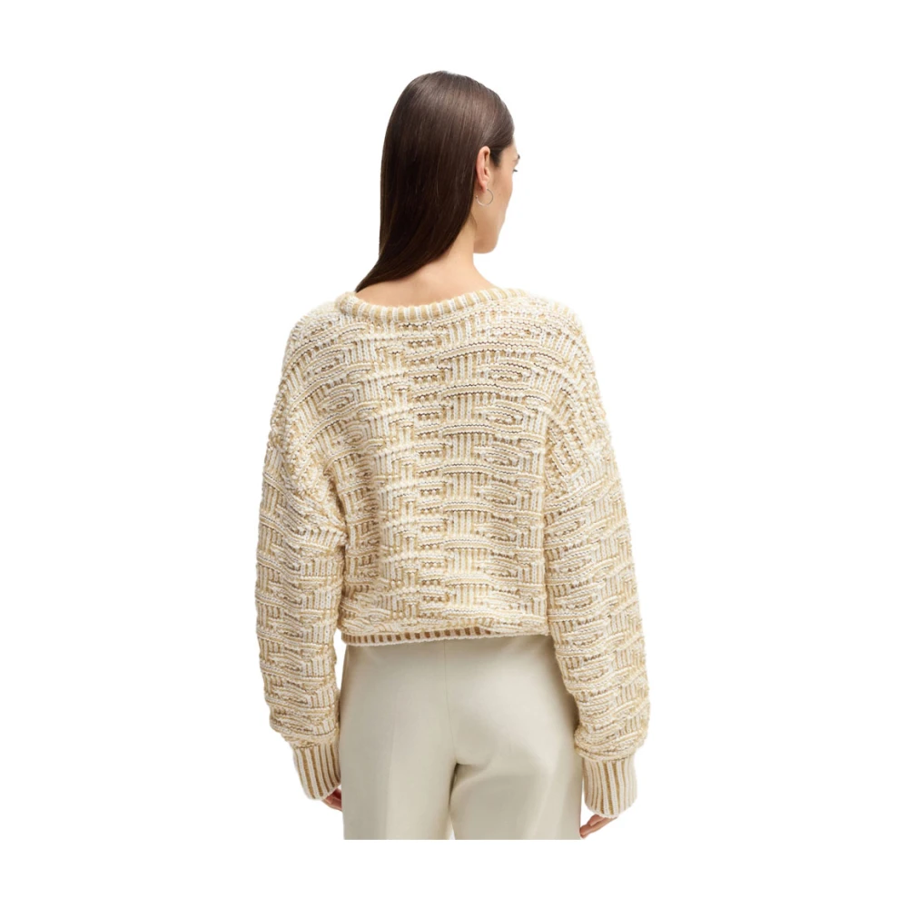 Hugo Boss Gestructureerde Cropped Sweater Wit White Dames