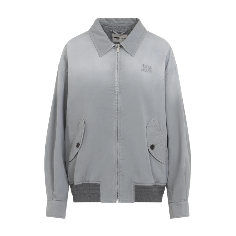 Miu Miu Kvinno Blå Jackor Dam, S, Bomull, Old Twill Blouson Jacka